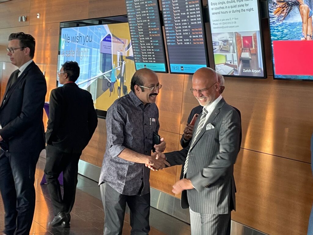 Mr.Tomy Thondamkuzhy & The Indian Ambassador during the inaugural ceremony of first AI flight to Delhi, at the ZRH airport